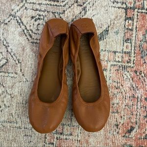 Tory Burch Eddie Cognac Brown Leather Ballet Flats